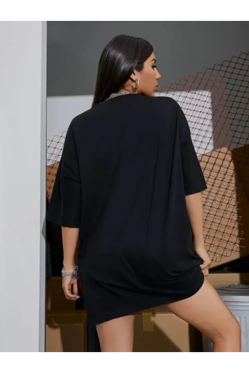 Baskılı Oversize T-shirt - Siyah