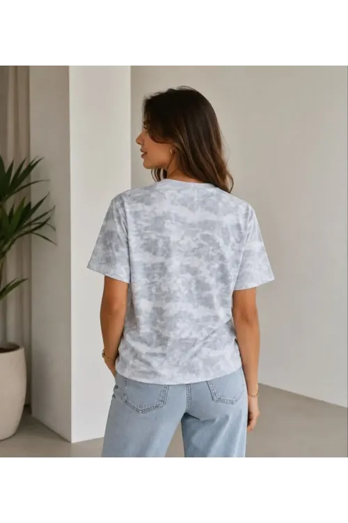 Batik Desenli Tişört Bisiklet Yaka Kısa Kol Regular Fit T-shirt - Gri