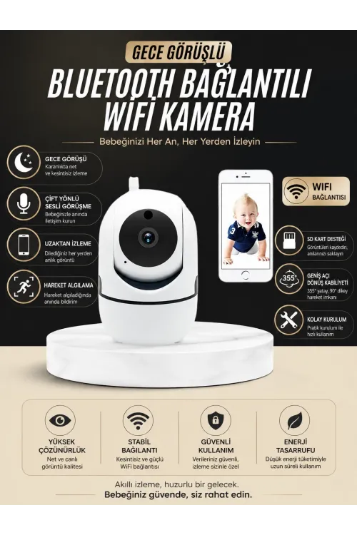 Bebek Takip Kamerası  Gece Görüşlü Wifi Güvenlik Kamerası