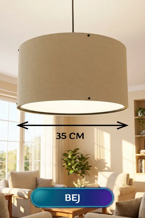 Bej Kumaş Başlıklı Sarkıt Avize 35 CM