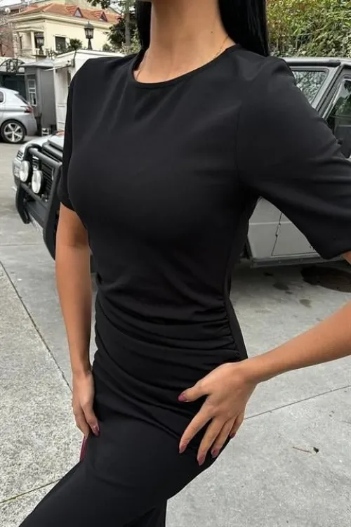 Beli Büzgülü Midi Elbise 2853