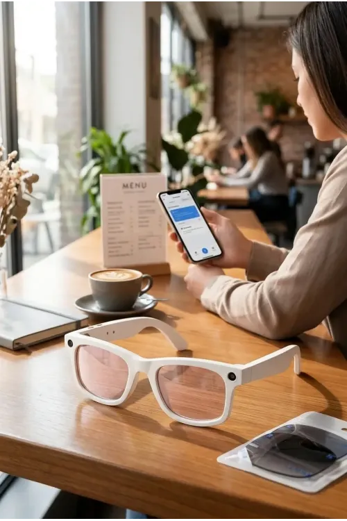 Beyaz Aı Akıllı Gözlük No 04 Kameralı Bluetooth Birinci Şahıs Çekim Kamera Mikrofon Ve Hoparlörlü