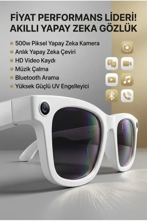 Beyaz Aı Akıllı Gözlük No 11 Kameralı Bluetooth Bluetooth Müzik Telefon Görüşmesi Ve Hızlı Şarjlı