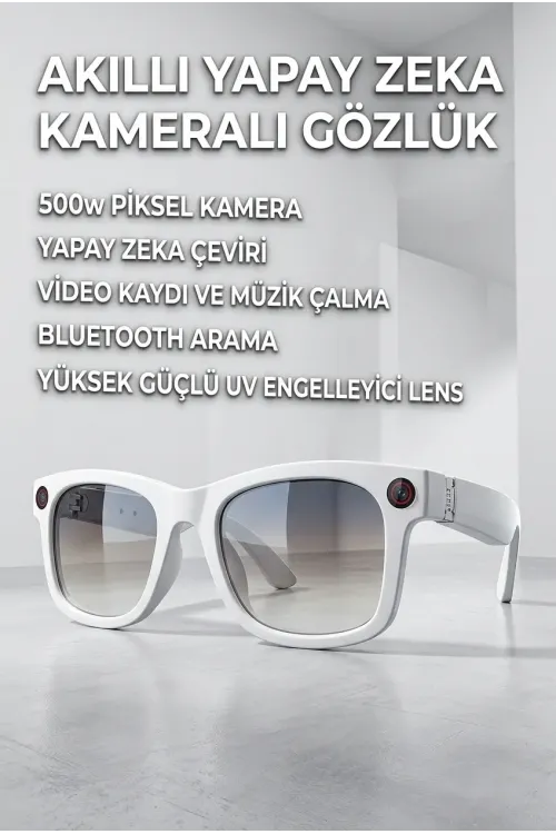 Beyaz Aı Akıllı Gözlük No 27 Kameralı Bluetooth Yapay Zeka Çeviri Ve Ses Kayıt Özellikli