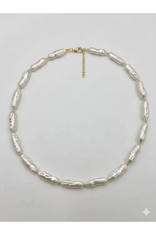 Beyaz Barok İnci  Kolyeler 40+5 Cm  - Kl0306