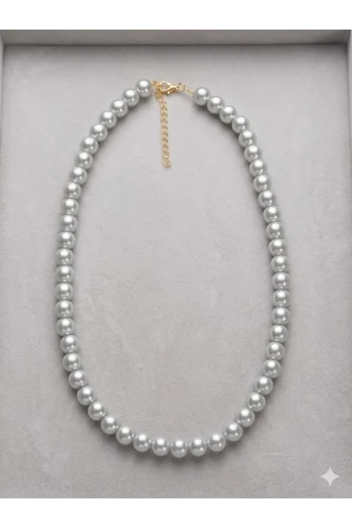 Beyaz Cam İnci  Kolyeler 40+5 Cm  - Kl0300
