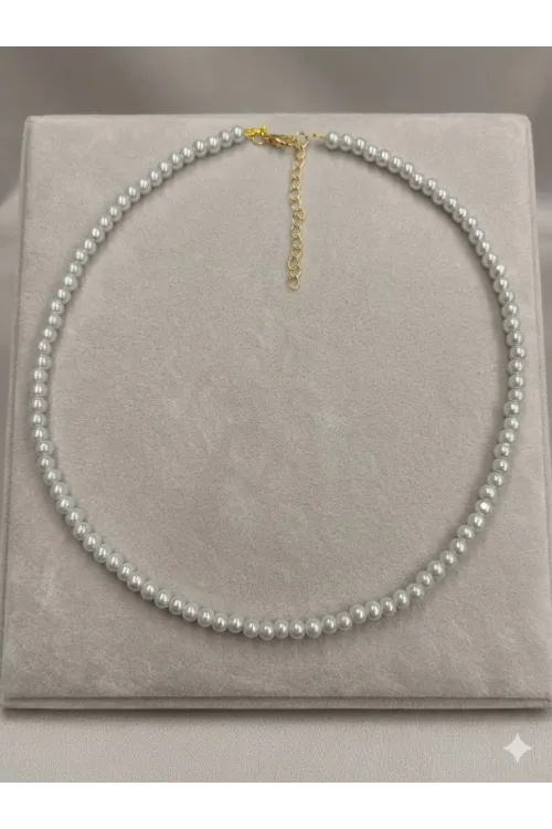Beyaz Cam İnci  Kolyeler 40+5 Cm  - Kl0302