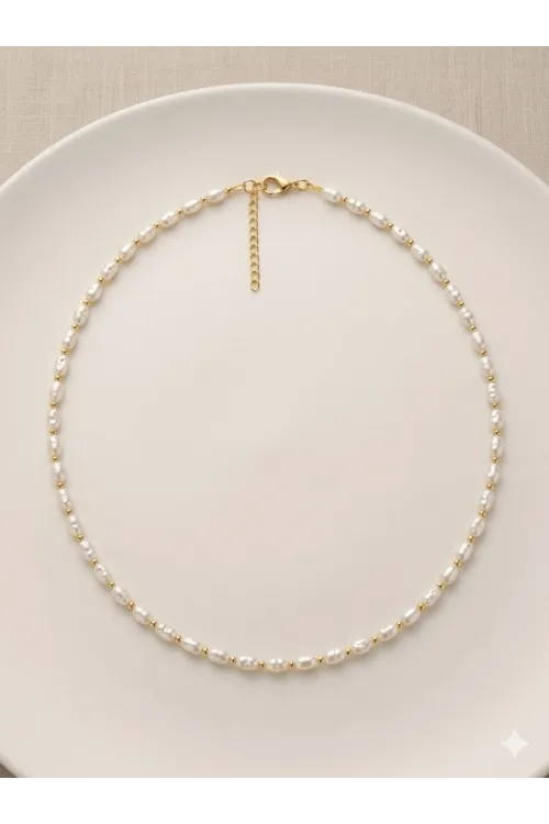Beyaz Cam İnci  Kolyeler 40+5 Cm  - Kl0303