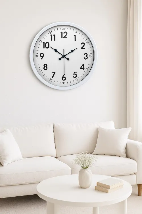 Beyaz Dekoratif Stil 52 Cm Metal Duvar Saati