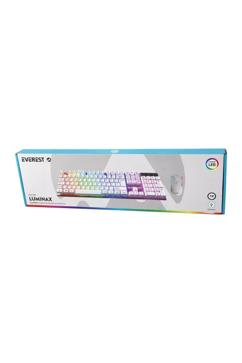 Beyaz Gökkuşağı Işıklı Usb Kablolu Oyuncu Klavye - Mouse Set