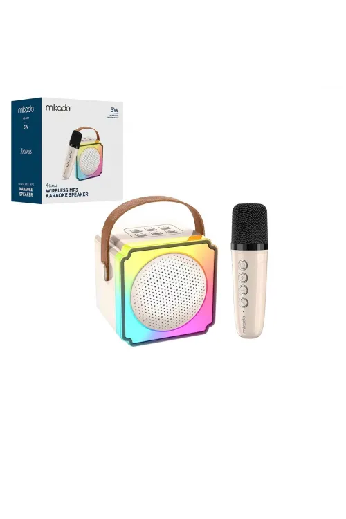 Beyaz Karaoke Mikrofonlu Wireless Hoparlör - Speaker Işıklı Usb Şarjlı Bt - Tf Card - Aux 5w