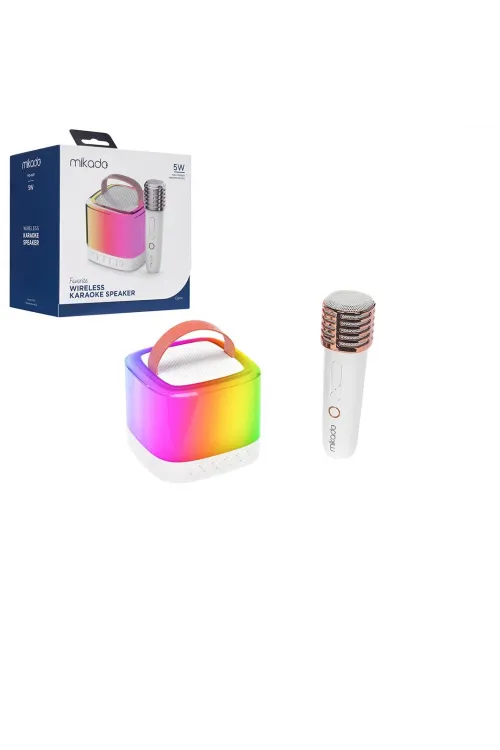 Beyaz Karaoke Mikrofonlu Wireless Hoparlör - Speaker Işıklı Usb Şarjlı Bt - Tf Card - Aux 5w