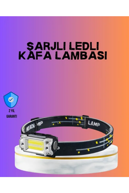Beyaz Led Işık Sensörlü Kafa Lambası Lityum Batarya Led El Fenerli Şarjlı