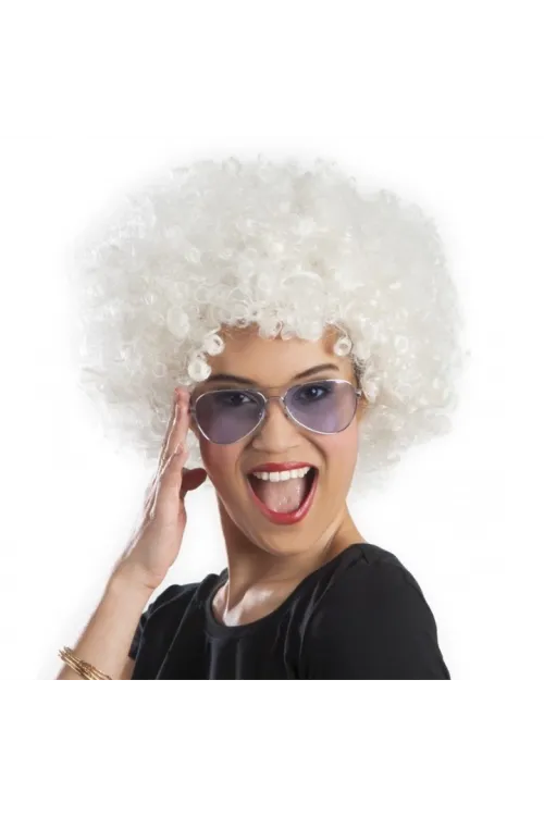 Beyaz Renk Kıvırcık Afro Bonus Peruk