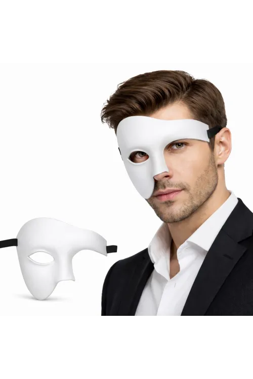 Beyaz Yarım Erkek Maske – Phantom Parti & Balo Maskesi