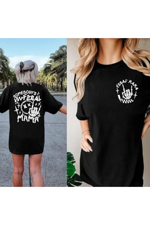 Bisiklet Yaka Baskılı T-shirt - Siyah