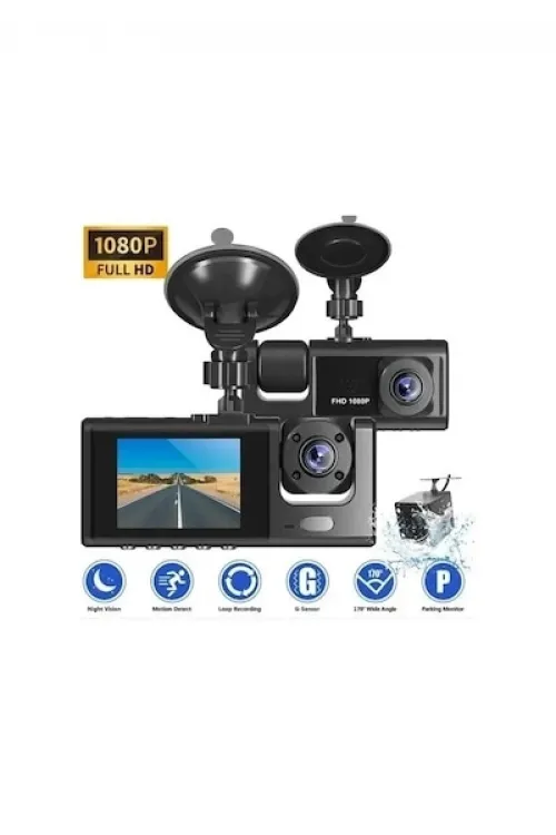 Black Box Traffic Recorder 3 Kameralı Araç Kamerası Geri Görüş Destekli Gece Görüşlü