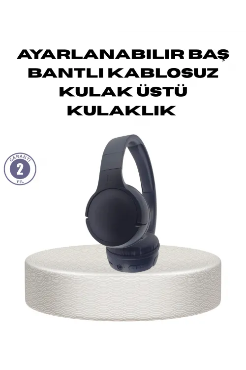 Bluetooth 5.0 Siyah Kablosuz Kulaklık 18 Saat Batarya Katlanabilir Tasarım