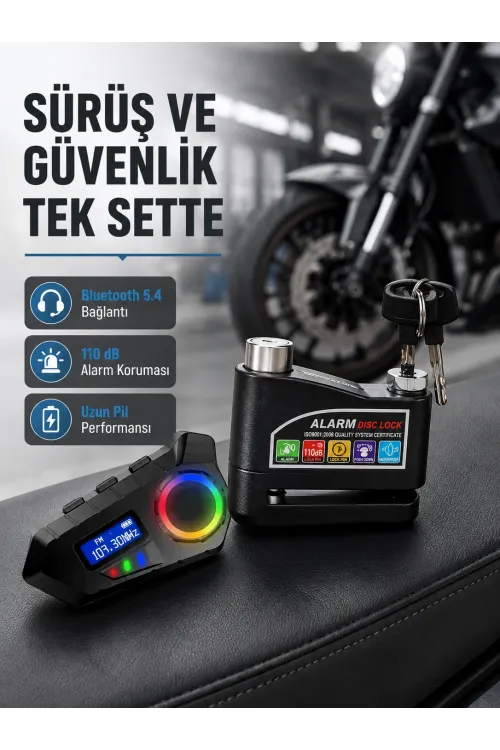 Bluetooth 5.4 İntercom Ve Alarmlı Disk Kilidi Seti Güçlü Ses Ve Güvenlik