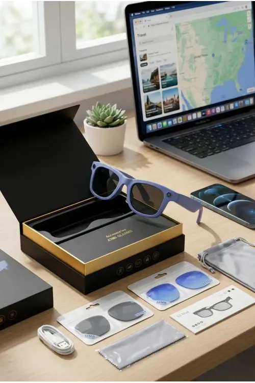 Bluetooth Destekli Mor Akıllı Gözlük Kamera Fotoğraf Video Kullanımı Premium
