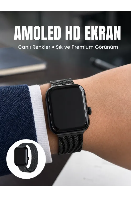 Bluetooth Görüşmeli Dokunmatik Akıllı Saat 3 Farklı Kordon Seçeneği