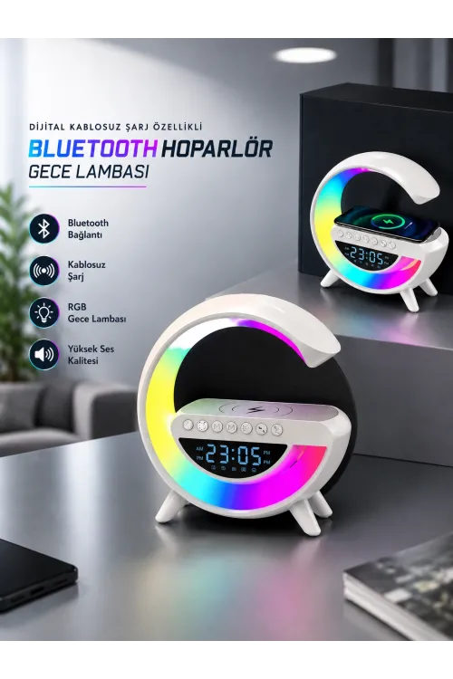 Bluetooth Hoparlör 15w Kablosuz Hızlı Şarj Led Gece Lambası