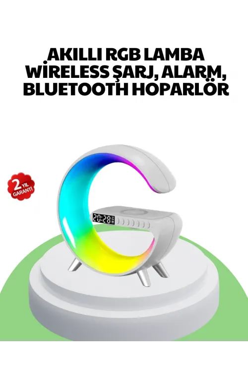 Bluetooth Hoparlörlü Rgb Atmosfer Lambası Kablosuz Şarj Ve Saat Özellikli