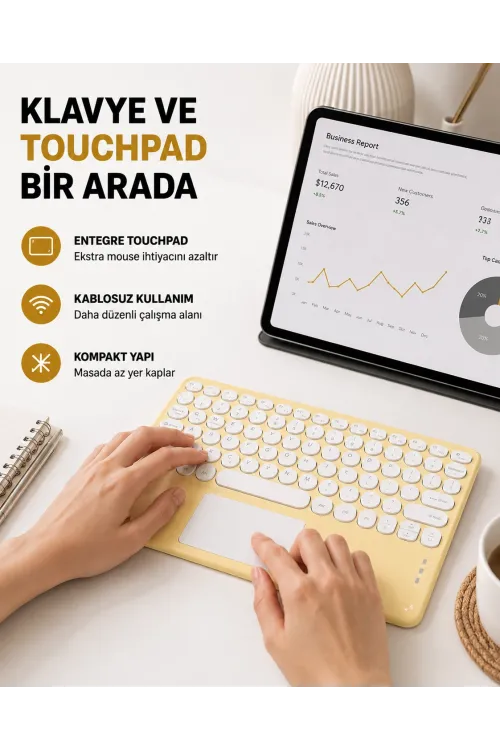 Bluetooth Klavye – Kablosuz, Sessiz Tuşlu, Android İos Windows Uyumlu, Kompakt Taşınabilir Tasarım