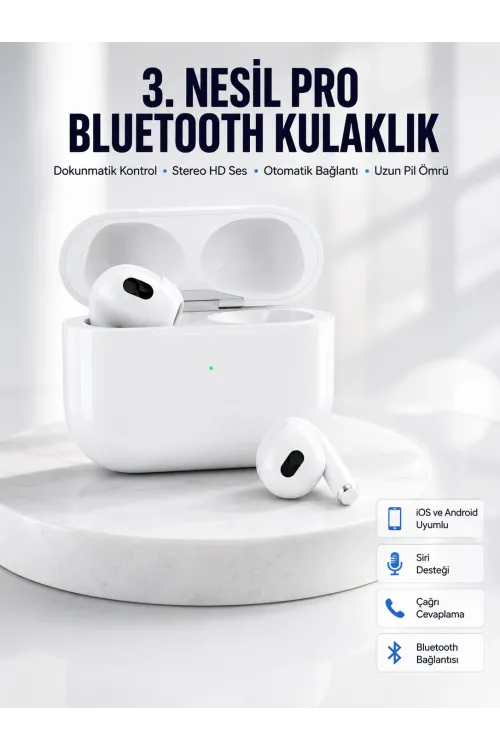 Bluetooth Kulaklık 3. Nesil Ios Android Uyumlu Yeni Nesil Wireless Charge