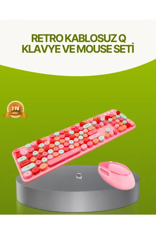 Bluetooth Retro Kablosuz Klavye Ve Mouse Seti – 3 Cihaz Bağlantılı, Sessiz Tuş, Uzun Pil Ömrü