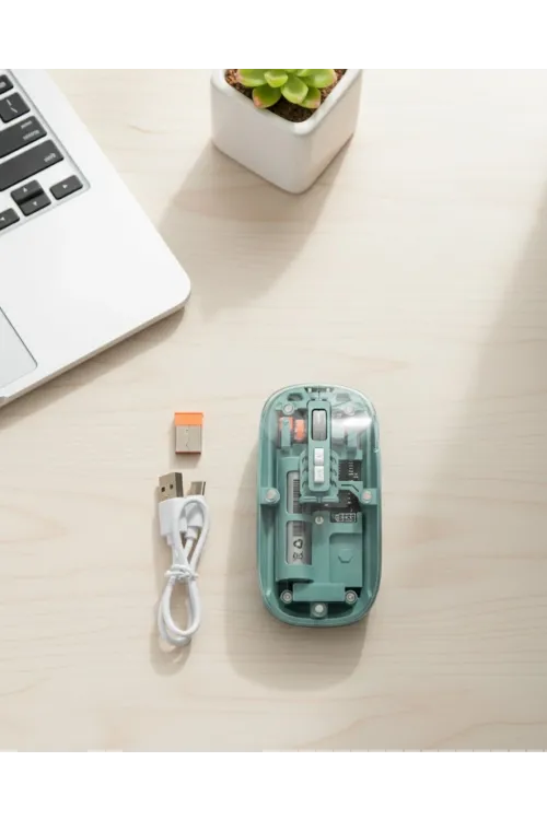 Bluetooth Ve 2.4g Usb Destekli Pilli Kablosuz Şeffaf Mouse