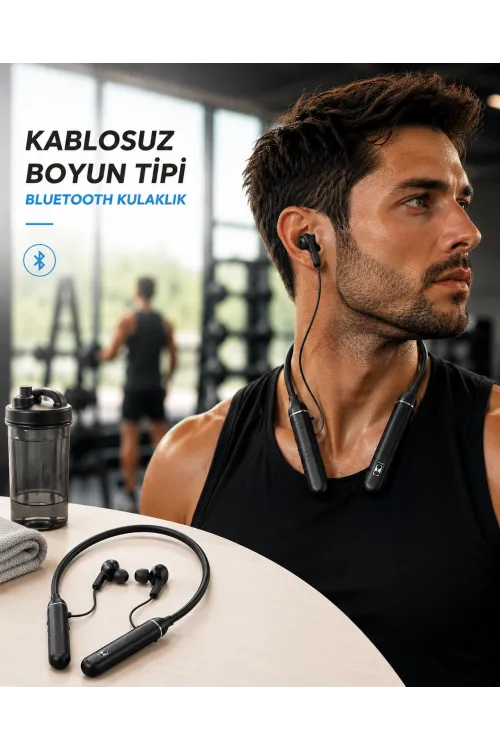 Boyun Tipi Kablosuz Bluetooth Kulaklık Uzun Pil Ömrü Mikrofonlu