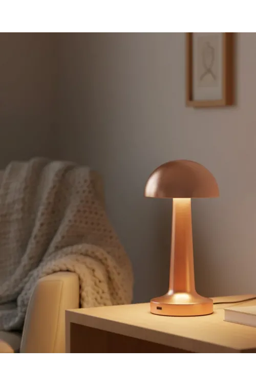 Bronz Dokunmatik Masa Lambası 3 Renk Led Şarjlı Kablosuz Usb Çıkışlı