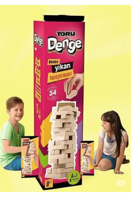 Büyük Boy Doğal Ahşap Denge Oyunu Kule Oyunu 54 Parça Ahşap Yapı Blokları Cenga