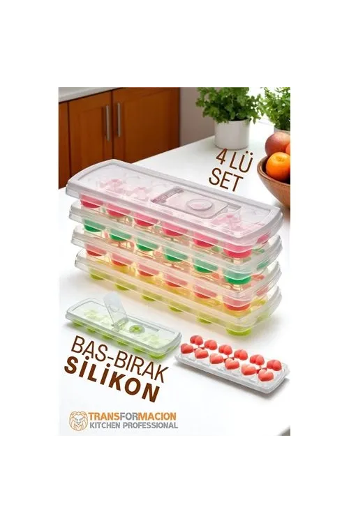 Buz Kalıbı - Bas-Bırak Kapaklı Silikon Buz Kalıbı 4 lü SET 721815