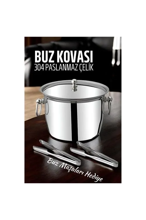 Buz Kovası 304 Paslanmaz Çelik ve Buz Maşası Seti Buz Termosu 721563