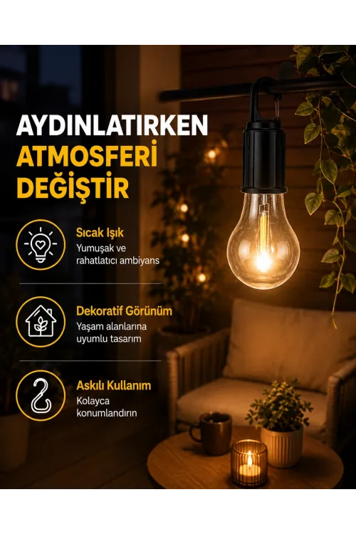 C Tipi Şarjlı Asılabilir Kamp Feneri