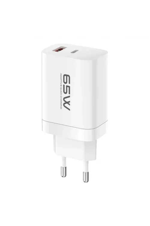 C99Q 65w Pd Destekli Type-c Ve Usb Çift Çıkışlı Hızlı Şarj Adaptörü - Beyaz