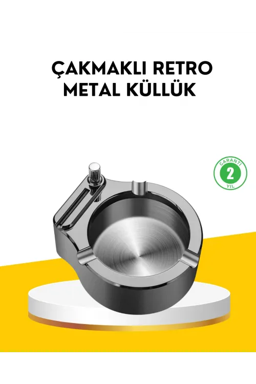 Çakmaklı Küllük Paslanmaz Metal Yuvarlak Tasarım