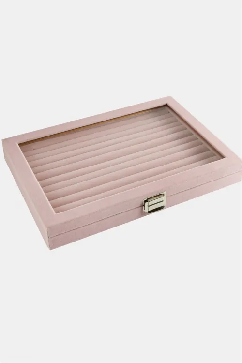 Cam Kapaklı Anfora Kumaş Kelepçe Yüzük Standı 24*34 cm