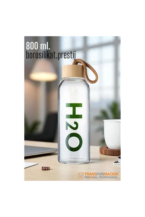Cam Matara - 800 Ml Bambu Kapaklı Borosilikat Cam Matara - Ofis Matarası 721961