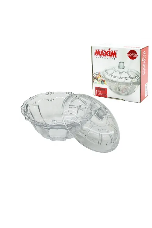 Cam Şekerlik Cam Kapaklı Çap: 13.5cm - Y: 5.2--9.5cm