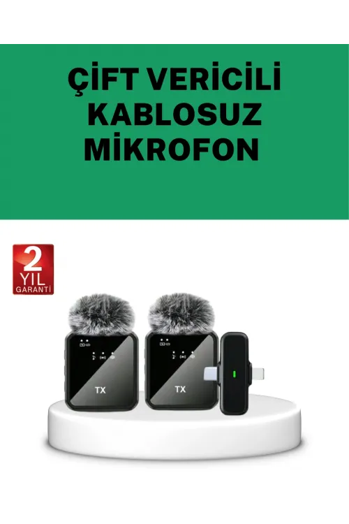 Canlı Yayın Ve Video Çekimleri İçin Çiftli Kablosuz Yaka Mikrofon