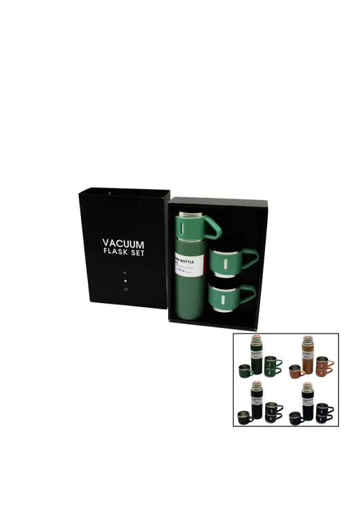 Çantalı 500ml 3 Parça  Bardaklı Çelik Termos Seti
