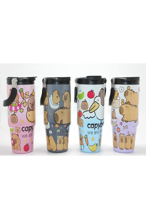 Capybara Desenli Isı Muhafazalı Pipetli Dev Çelik Kupa (tumbler) IEG4431