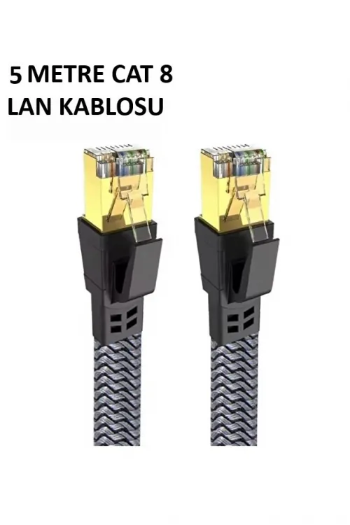 Cat 8 LAN Kablosu –Ethernet Kablosu Örgü Kaplama, Yüksek Hızlı  (5 METRE)