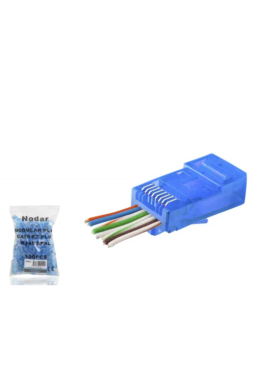 Cat6 Ez Rj45 Konnektör - 100 Adet Mavi / Ekonomik Poşet Paket ND2412