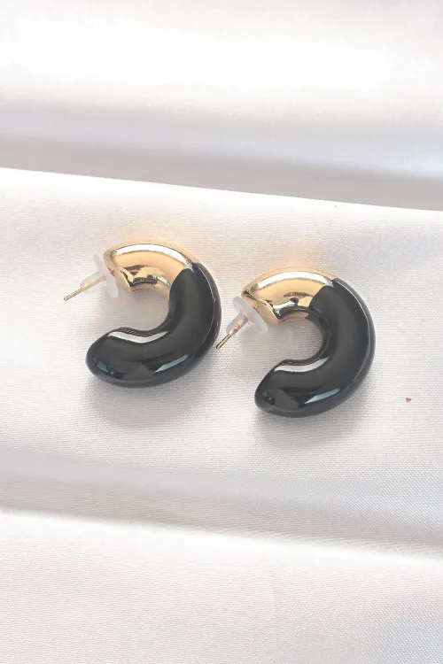 CCB Siyah Gold Çift Renk Küpe TJ-BKP8875
