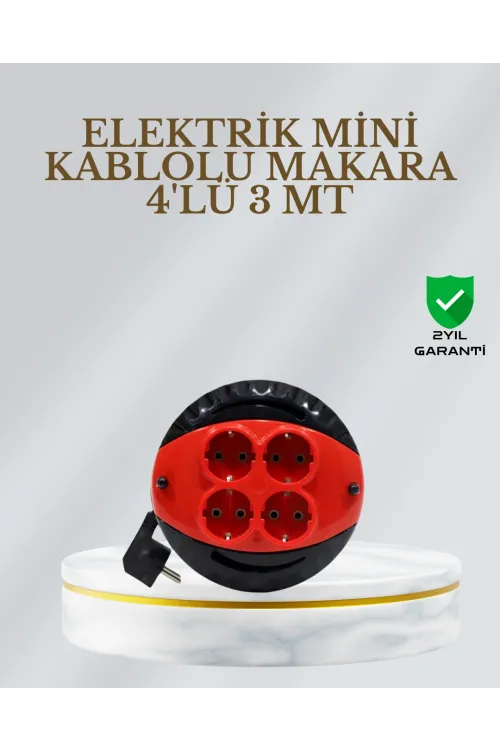 Ce Belgeli 3 Metre 4’lü Kablolu Priz Makara