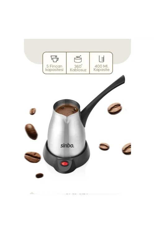 Çelik Elektrikli Cezve Türk Kahve Makinesi - 5fincan=400ml 360° Kablosuz Kullanım Katlanır Kulp 700w Scm-2967